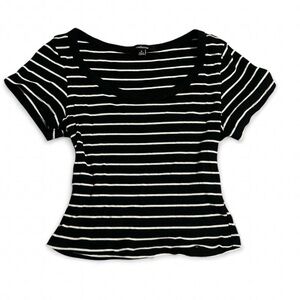Ambiance Black and White Striped Short Sleeve Top